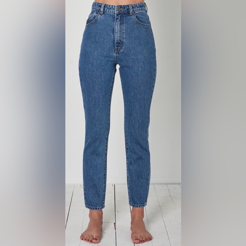 Rollas Dusters Jeans Meadow Blue Organic Denim High-Rise Straight Leg Size 29